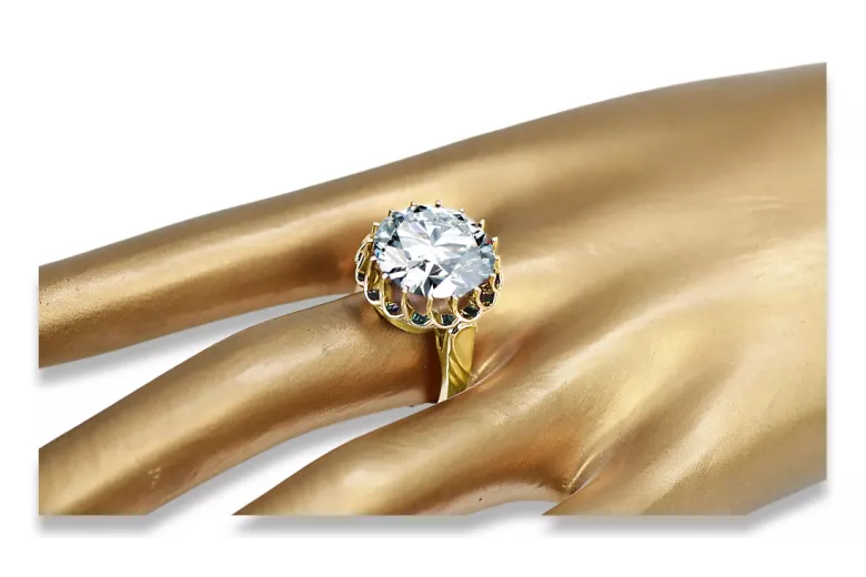 Кольцо Zircon 8-кактовое желтое золото Винтаж стиль vrc035x-zi Art Deco Советский русский стиль СССР